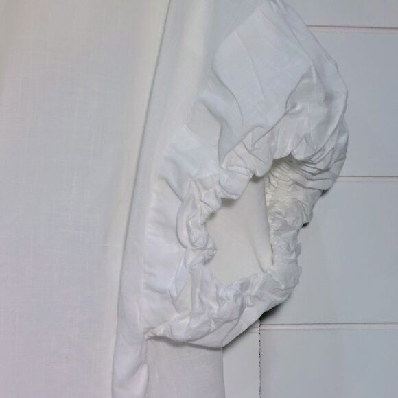 By Anthropologie Women's Large Bubble Cap Sleeve Button up Shirt White Cotton - Picture 2 of 9